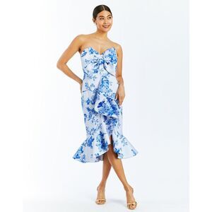 Mestiza New York Ruffle Stephanie Floral Bow Midi-Dress Porcelain Blue US 2 $495